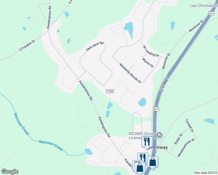 map of restaurants, bars, coffee shops, grocery stores, and more near 1505 Phillips Drive in Sanford