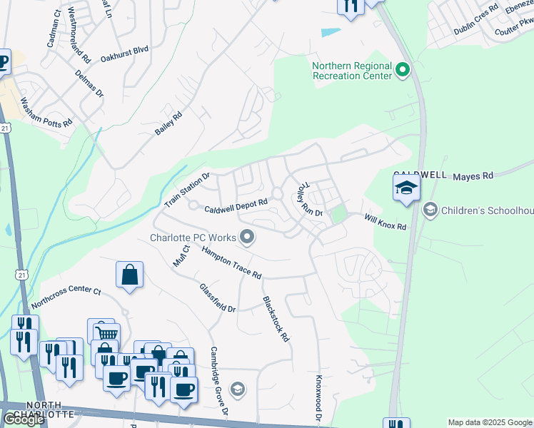 map of restaurants, bars, coffee shops, grocery stores, and more near 18259 Conductor Court in Cornelius