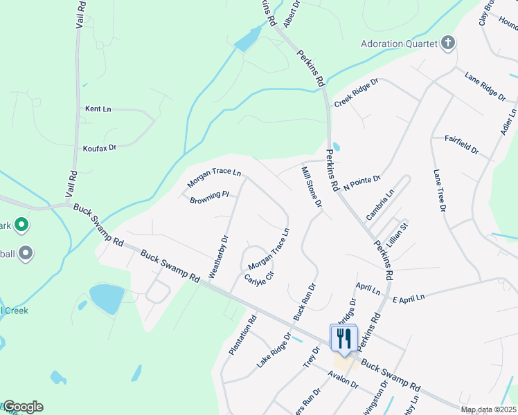 map of restaurants, bars, coffee shops, grocery stores, and more near 111 Redfield Place in Goldsboro