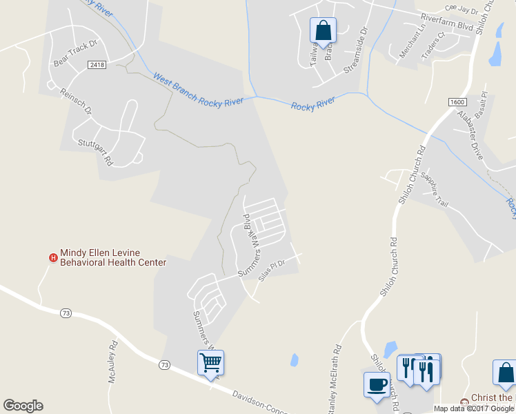 map of restaurants, bars, coffee shops, grocery stores, and more near 16439 Leavitt Lane in Davidson