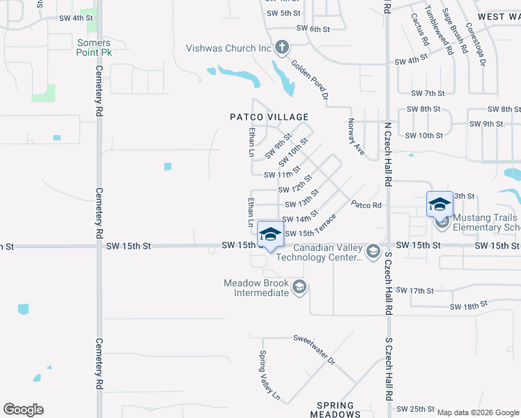 map of restaurants, bars, coffee shops, grocery stores, and more near 12520 Southwest 13th Street in Yukon