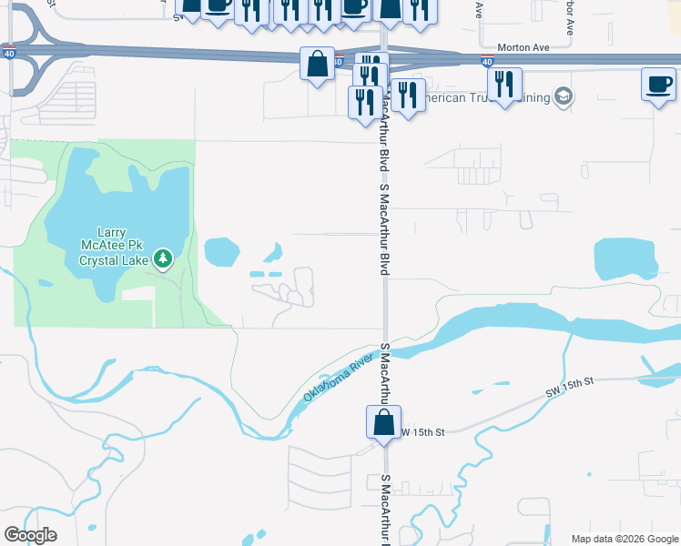 map of restaurants, bars, coffee shops, grocery stores, and more near 6000 Southwest 12th Street in Oklahoma City
