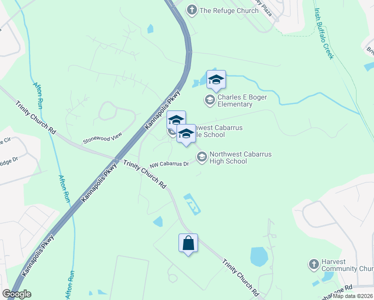 map of restaurants, bars, coffee shops, grocery stores, and more near 5130 Northwest Cabarrus Drive in Concord