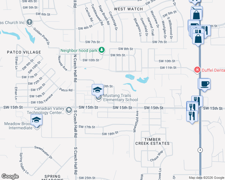 map of restaurants, bars, coffee shops, grocery stores, and more near 1405 Asher Street in Yukon
