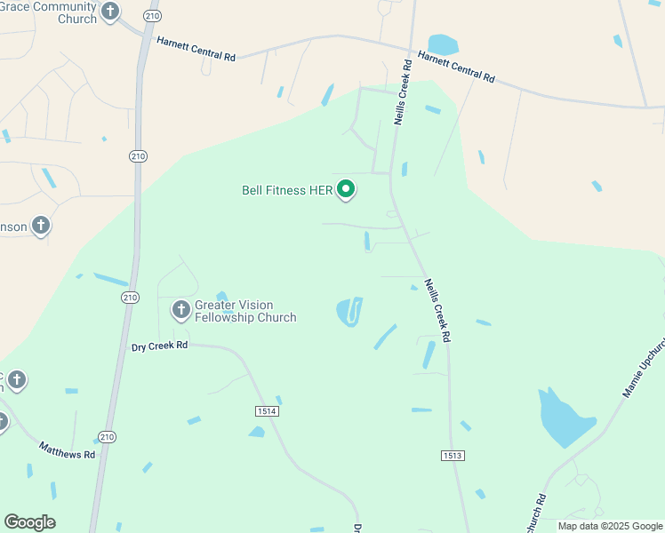map of restaurants, bars, coffee shops, grocery stores, and more near 134 Springfield Lane in Lillington