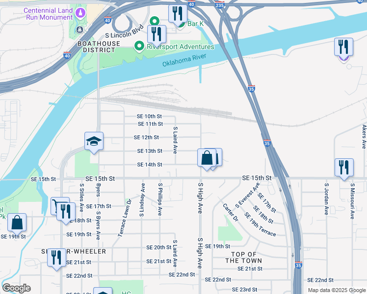 map of restaurants, bars, coffee shops, grocery stores, and more near 932 Southeast 12th Street in Oklahoma City