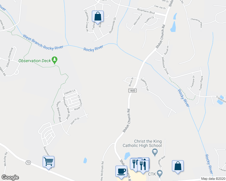map of restaurants, bars, coffee shops, grocery stores, and more near 2843 Shiloh Church Road in Davidson