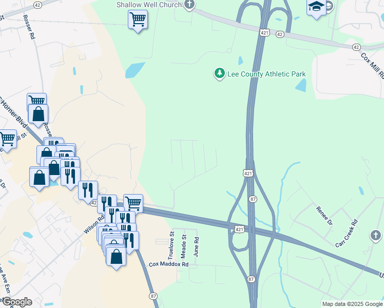 map of restaurants, bars, coffee shops, grocery stores, and more near 140 Coralberry Circle in Sanford