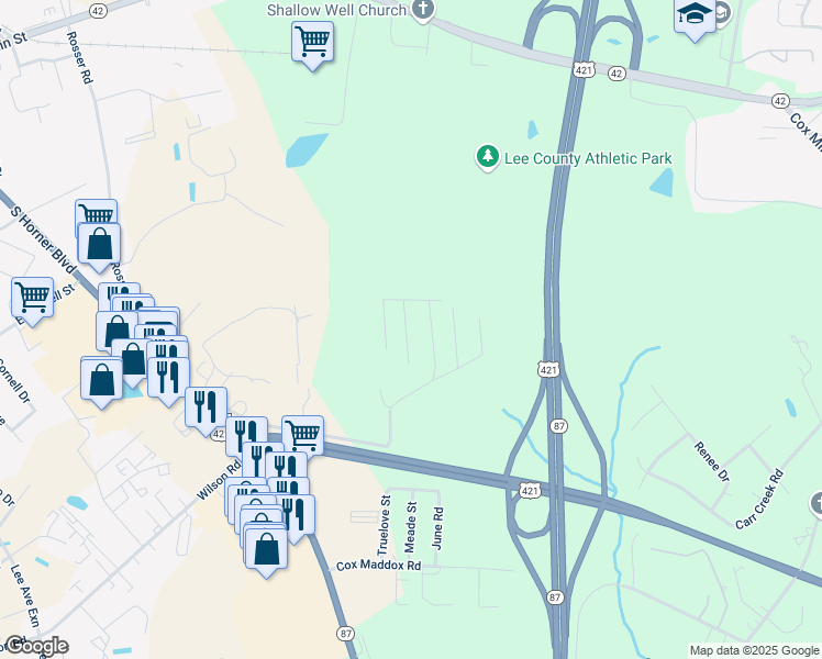 map of restaurants, bars, coffee shops, grocery stores, and more near 140 Coralberry Circle in Sanford