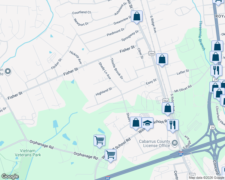 map of restaurants, bars, coffee shops, grocery stores, and more near 2628 Shady Lane Avenue in Concord