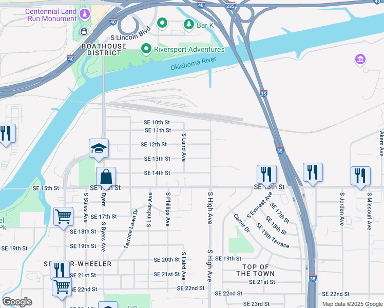 map of restaurants, bars, coffee shops, grocery stores, and more near 932 Southeast 12th Street in Oklahoma City