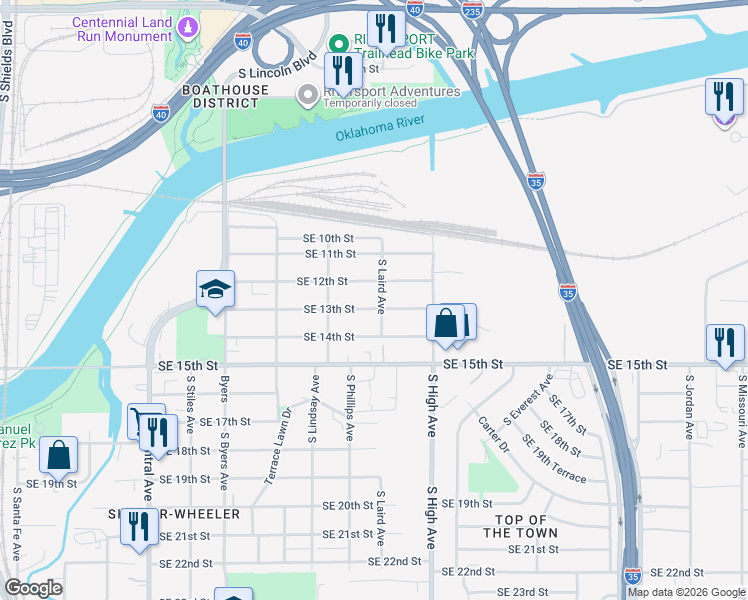map of restaurants, bars, coffee shops, grocery stores, and more near 746 Southeast 12th Street in Oklahoma City