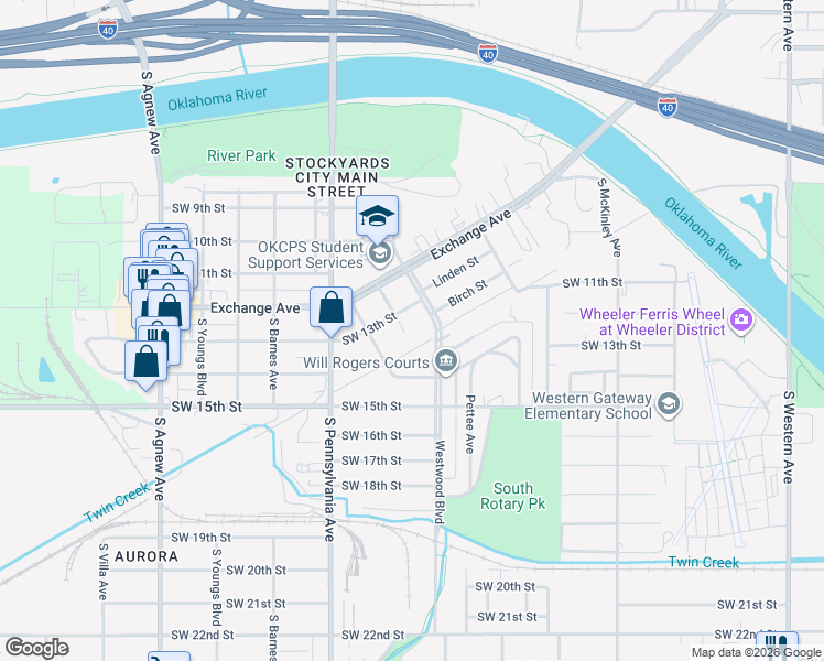 map of restaurants, bars, coffee shops, grocery stores, and more near 1404 South Daugherty Avenue in Oklahoma City