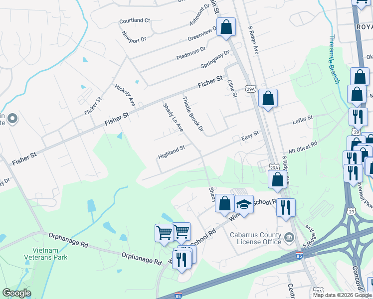 map of restaurants, bars, coffee shops, grocery stores, and more near 2628 Shady Lane Avenue in Concord
