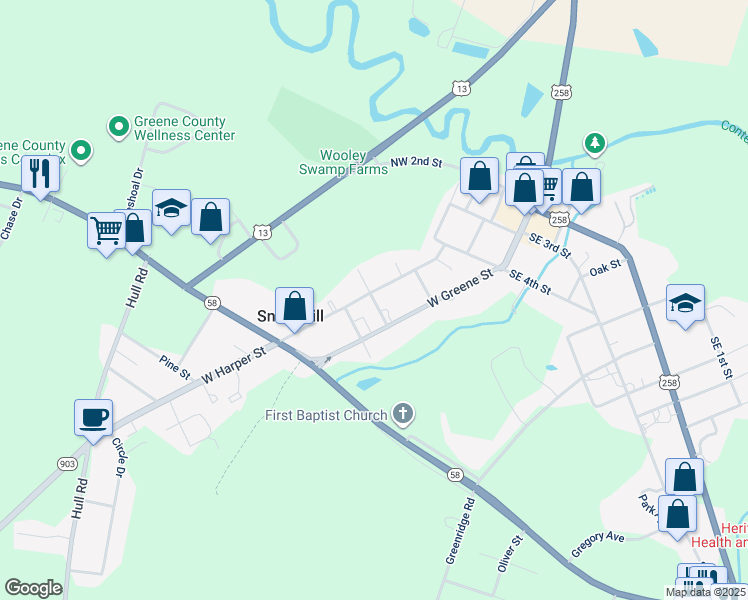 map of restaurants, bars, coffee shops, grocery stores, and more near 6th Street in Snow Hill