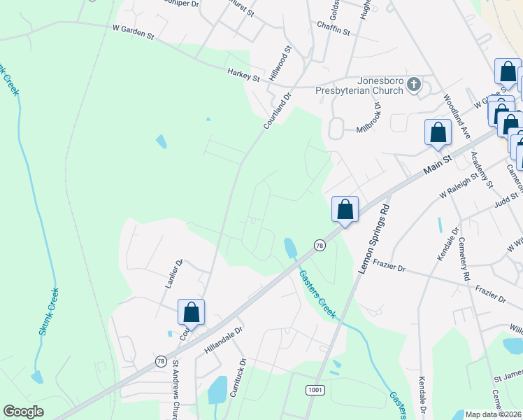 map of restaurants, bars, coffee shops, grocery stores, and more near 2215 Courtland Drive in Sanford