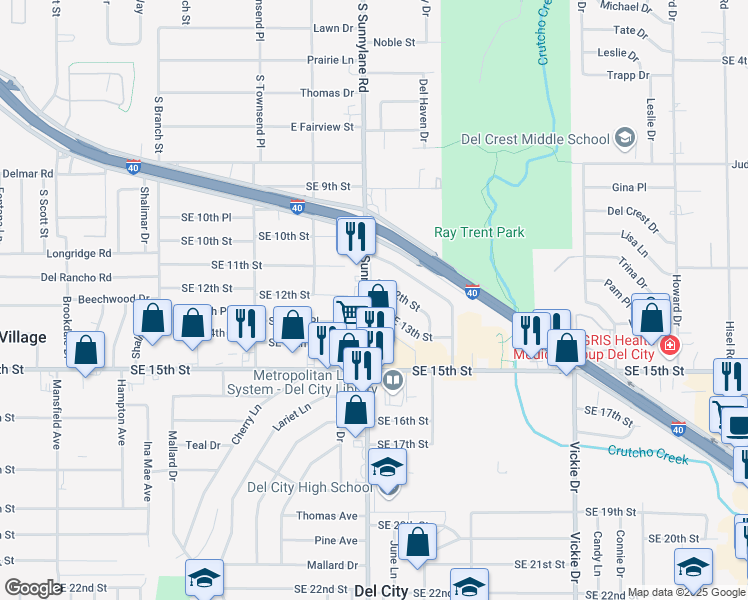 map of restaurants, bars, coffee shops, grocery stores, and more near 4301 Southeast 13th Street in Del City