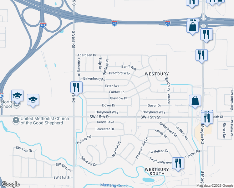 map of restaurants, bars, coffee shops, grocery stores, and more near 10311 Fairfax Lane in Yukon