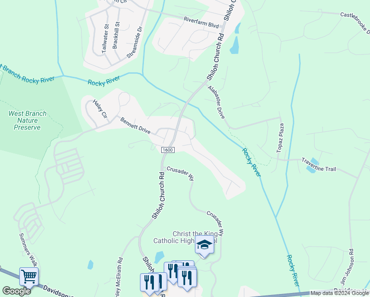 map of restaurants, bars, coffee shops, grocery stores, and more near 2830 Turquoise Circle in Davidson