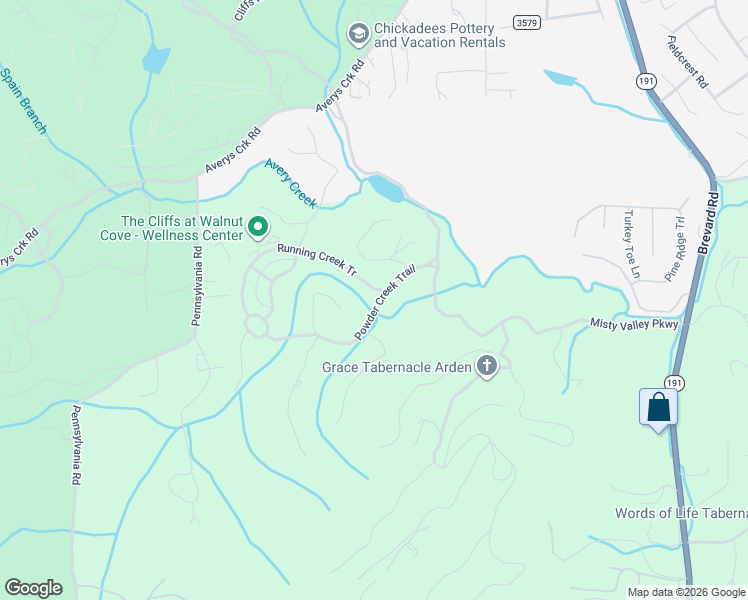 map of restaurants, bars, coffee shops, grocery stores, and more near 2 Running Creek Trail in Arden