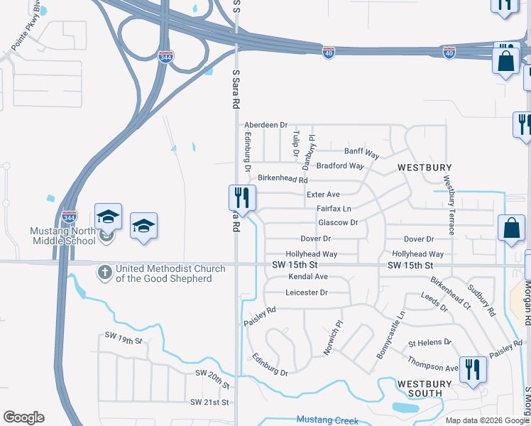 map of restaurants, bars, coffee shops, grocery stores, and more near 10449 Fairfax Lane in Yukon