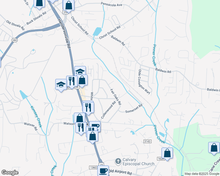 map of restaurants, bars, coffee shops, grocery stores, and more near 78 Fair Oaks Road in Arden