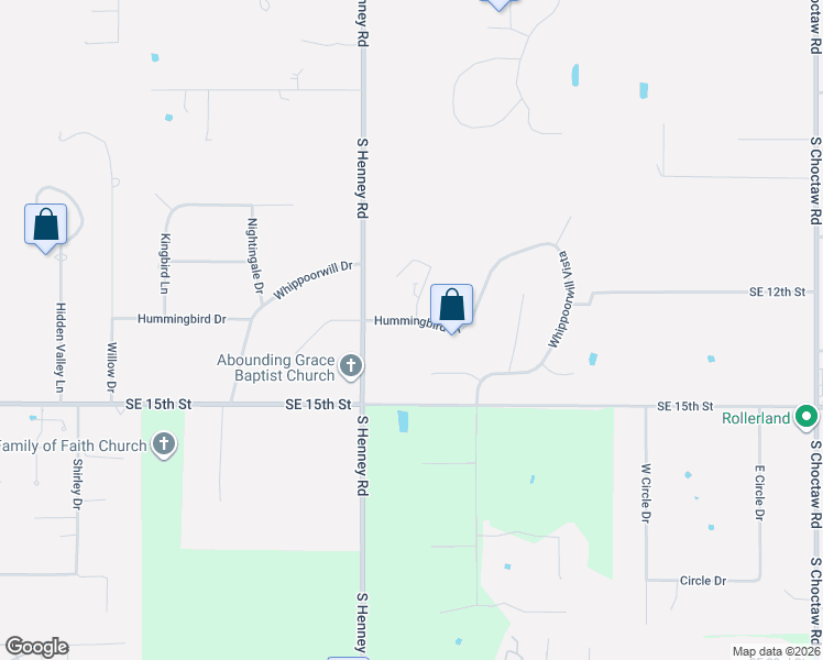 map of restaurants, bars, coffee shops, grocery stores, and more near 14110 Hummingbird Drive in Choctaw