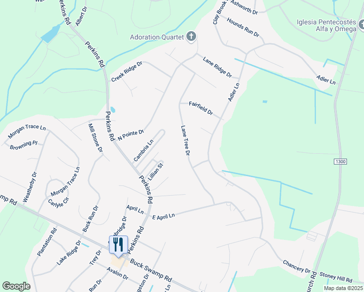 map of restaurants, bars, coffee shops, grocery stores, and more near 210 Lane Tree Drive in Goldsboro