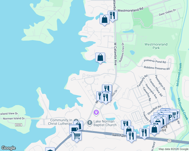 map of restaurants, bars, coffee shops, grocery stores, and more near 18773 Vineyard Point Lane in Cornelius