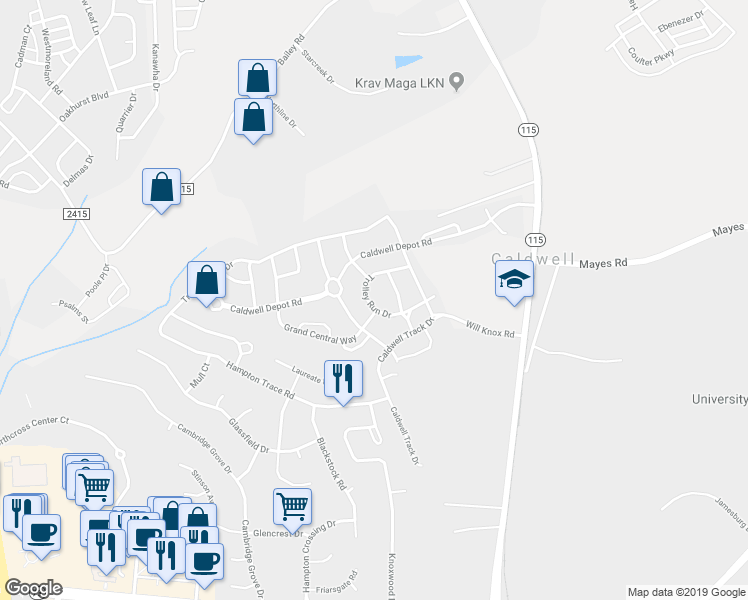 map of restaurants, bars, coffee shops, grocery stores, and more near 10622 Trolley Run Drive in Cornelius