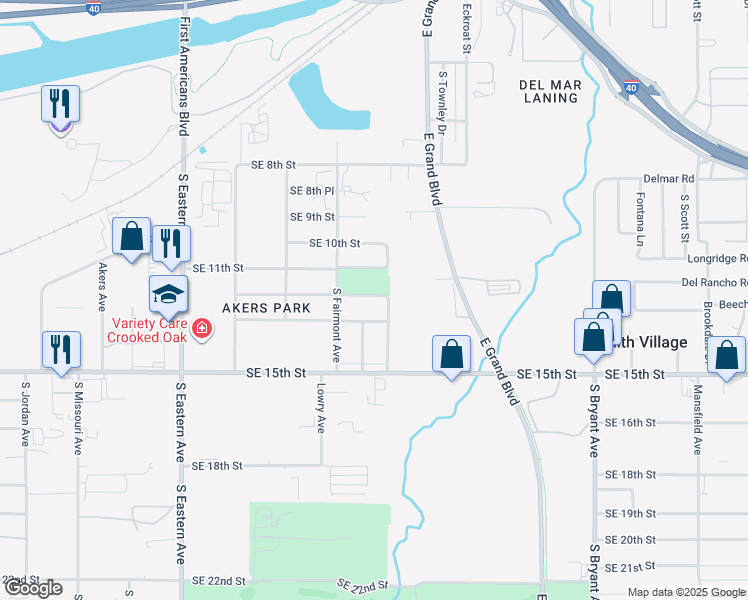 map of restaurants, bars, coffee shops, grocery stores, and more near 2508 Southeast 12th Street in Oklahoma City