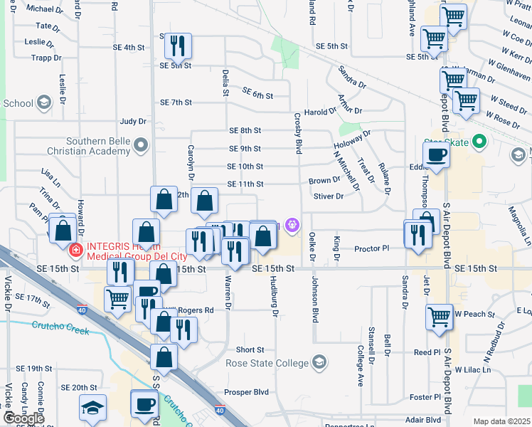 map of restaurants, bars, coffee shops, grocery stores, and more near 1328 Buena Vista Avenue in Midwest City