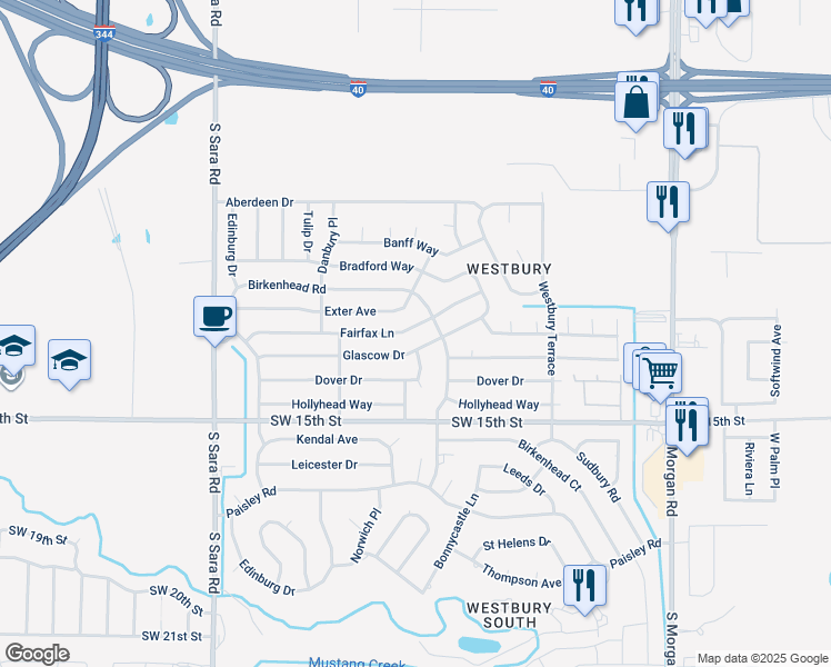 map of restaurants, bars, coffee shops, grocery stores, and more near 10218 Fairfax Lane in Yukon