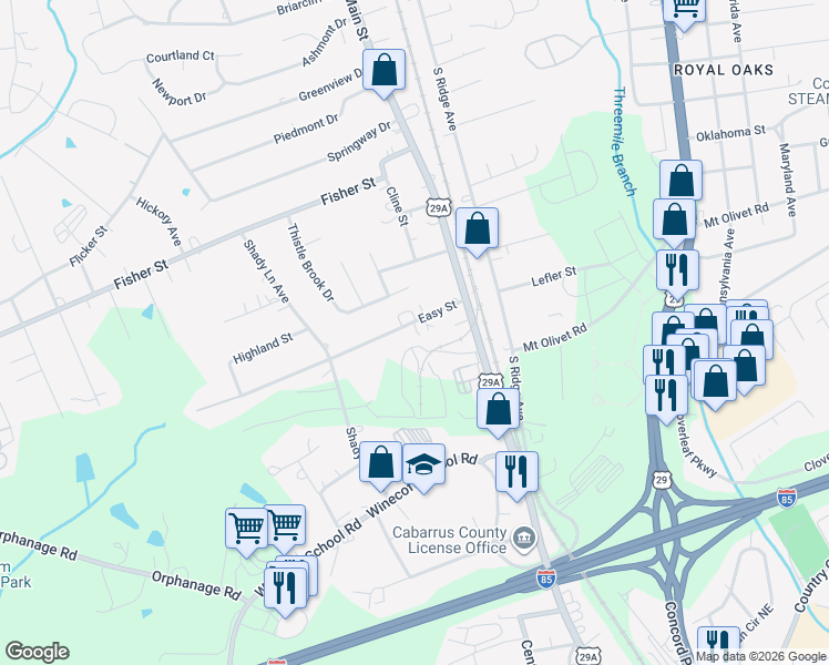 map of restaurants, bars, coffee shops, grocery stores, and more near 111 Easy Street in Concord