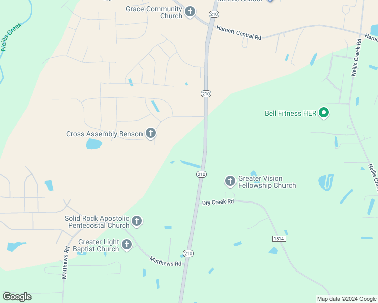 map of restaurants, bars, coffee shops, grocery stores, and more near 3985 North Carolina 210 in Lillington