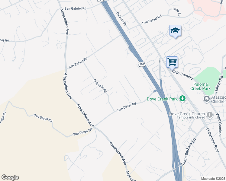 map of restaurants, bars, coffee shops, grocery stores, and more near 10803 Colorado Road in Atascadero