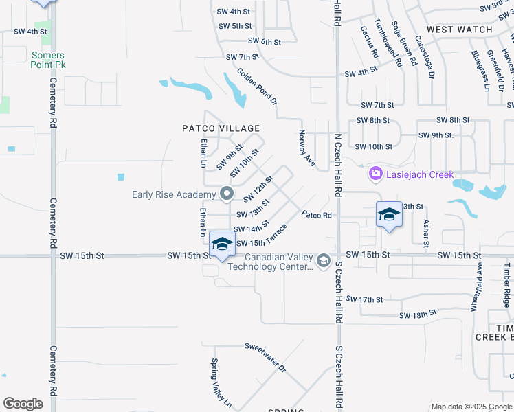 map of restaurants, bars, coffee shops, grocery stores, and more near 12319 Southwest 13th Street in Yukon