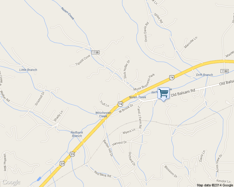 map of restaurants, bars, coffee shops, grocery stores, and more near 79 Mistletoe Ridge in Waynesville