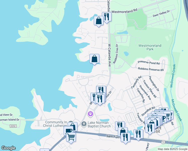 map of restaurants, bars, coffee shops, grocery stores, and more near 18783 Vineyard Point Lane in Cornelius