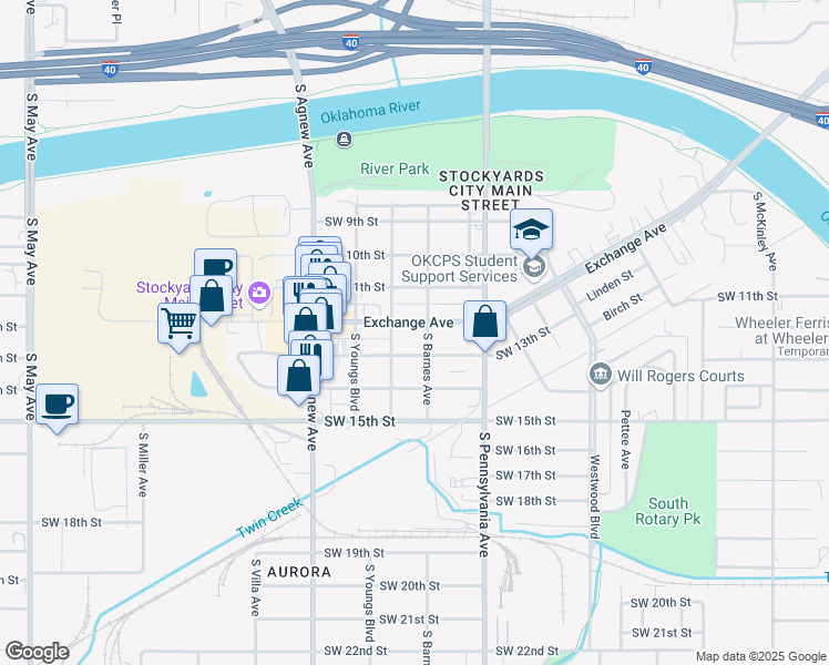 map of restaurants, bars, coffee shops, grocery stores, and more near 2010 Exchange Avenue in Oklahoma City