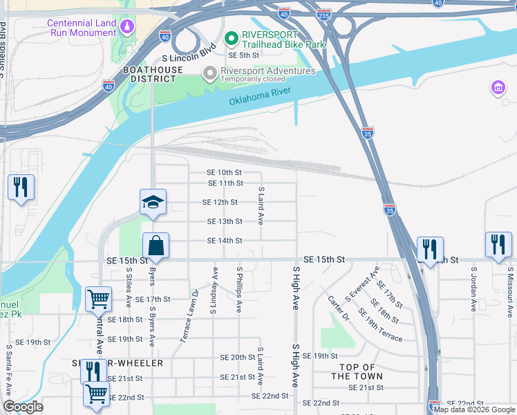 map of restaurants, bars, coffee shops, grocery stores, and more near 746 SE 12th St in Oklahoma City