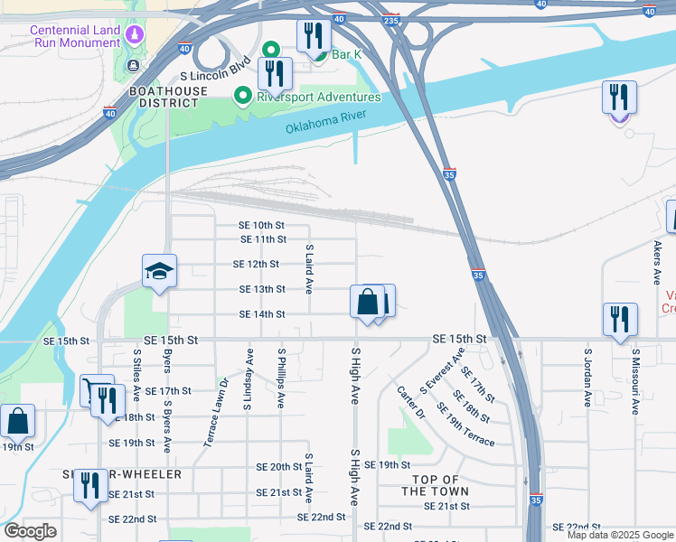 map of restaurants, bars, coffee shops, grocery stores, and more near 932 SE 12th St in Oklahoma City