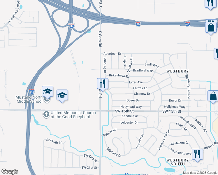 map of restaurants, bars, coffee shops, grocery stores, and more near 10449 Fairfax Lane in Yukon