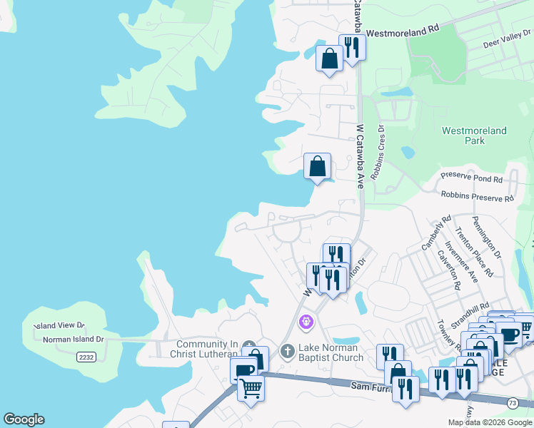 map of restaurants, bars, coffee shops, grocery stores, and more near in Cornelius