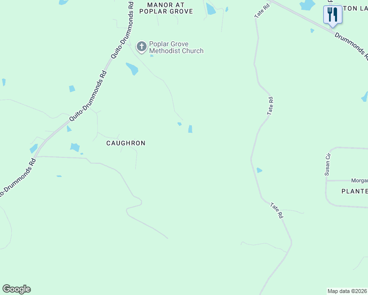 map of restaurants, bars, coffee shops, grocery stores, and more near 447 Dillard Road in Drummonds