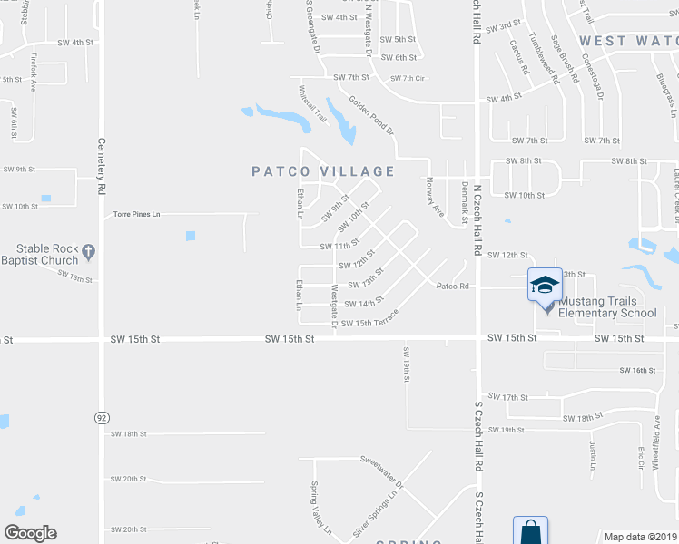 map of restaurants, bars, coffee shops, grocery stores, and more near 12420 Southwest 12th Street in Yukon