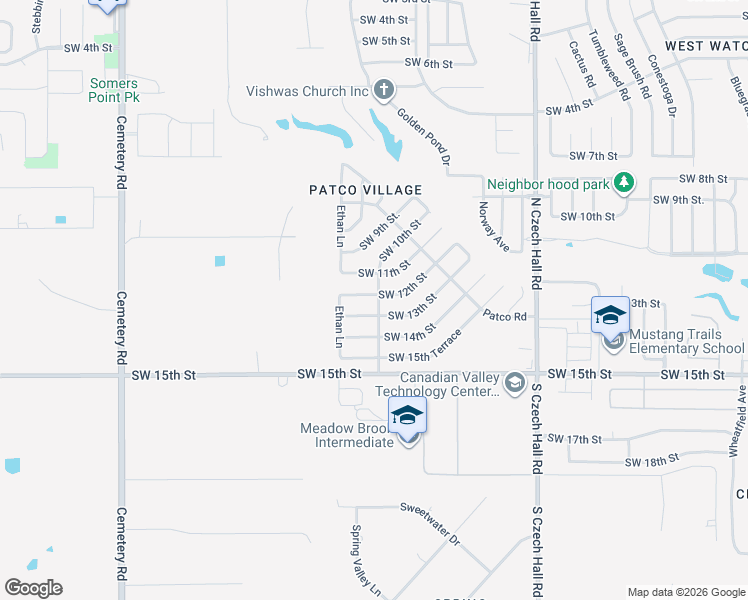 map of restaurants, bars, coffee shops, grocery stores, and more near 12420 Southwest 12th Street in Yukon
