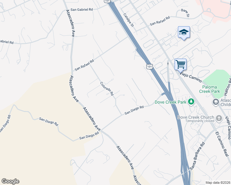 map of restaurants, bars, coffee shops, grocery stores, and more near 10803 Colorado Road in Atascadero