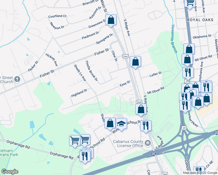 map of restaurants, bars, coffee shops, grocery stores, and more near 208 Easy Street in Concord