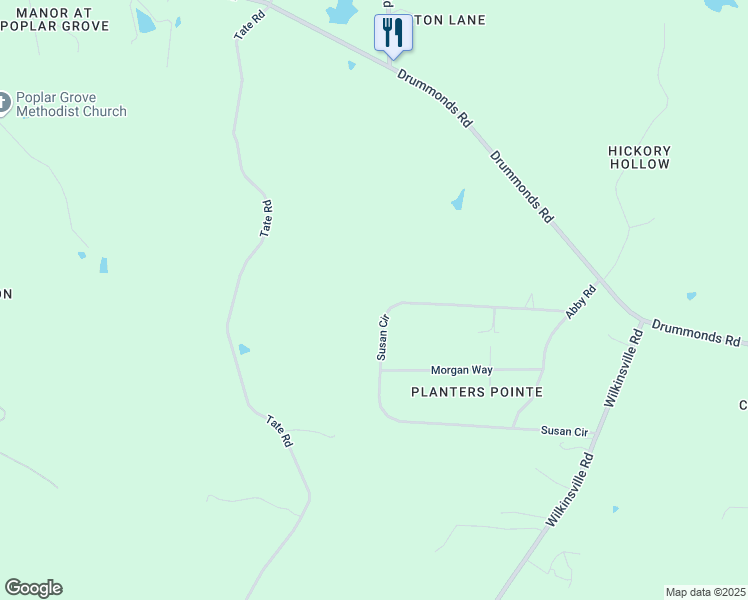 map of restaurants, bars, coffee shops, grocery stores, and more near 781 Susan Circle in Drummonds